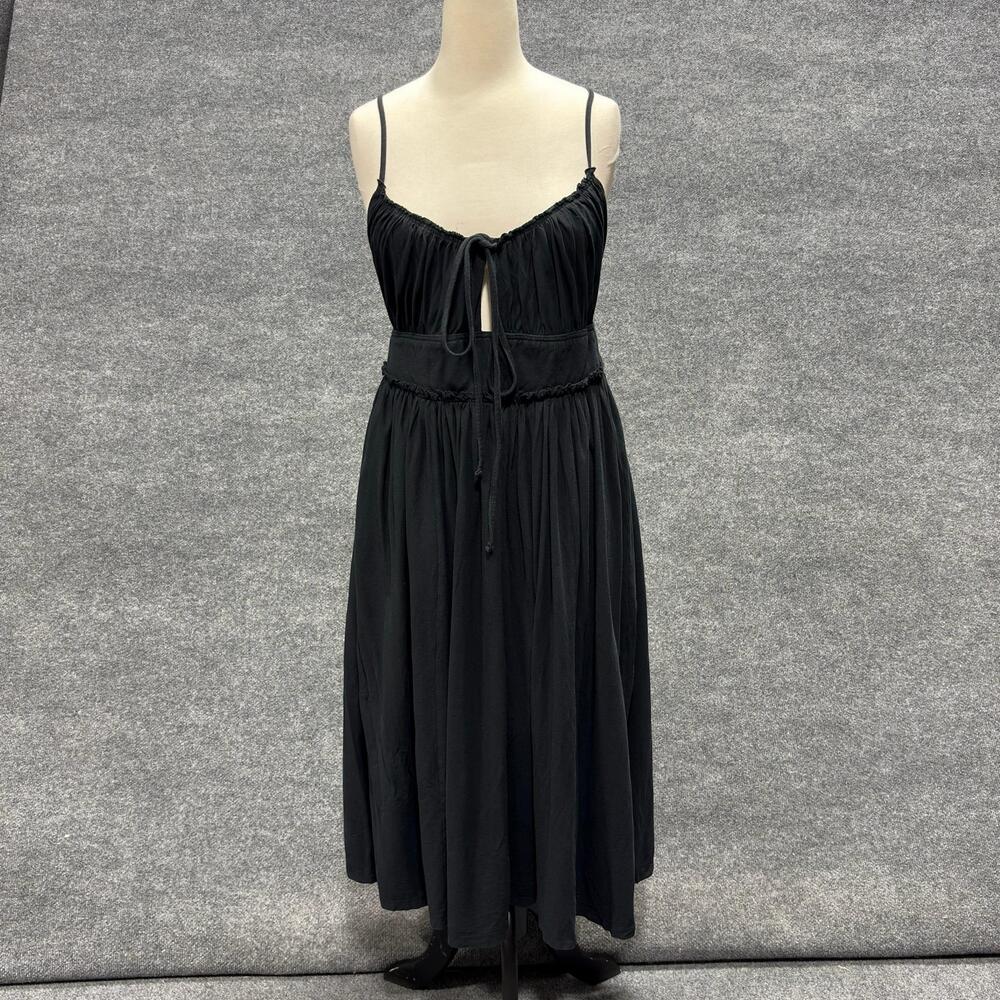 Dress Womens Small Black Sleeveless Strappy Scoop Neck Pleated Boho Flowy Midi
